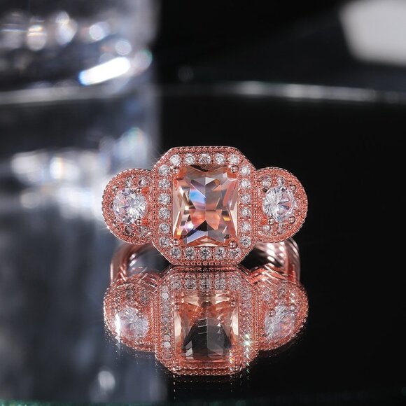 🌸Novel Radiant Cut Shiny CZ Rose Gold Plated Beautiful Ring for Women, L057 - Picture 6 of 7